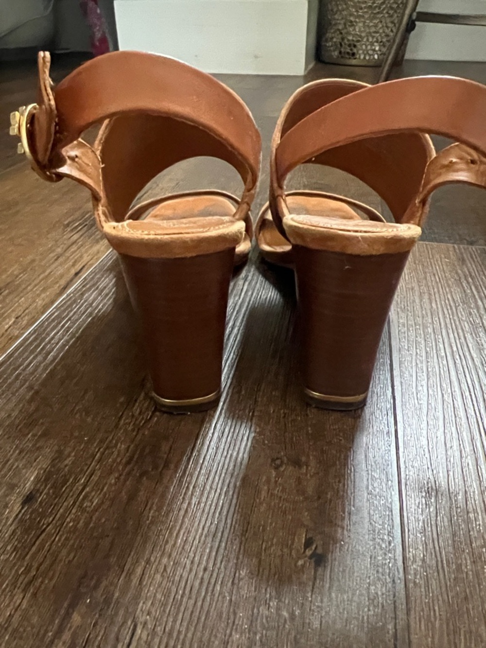 Tory Burch Tan Suede Two-Band Slingback Wedge Sandals - Picture 3 of 4